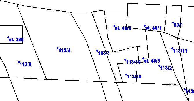 Parcela st. 113/3 v KÚ Láz, Katastrální mapa