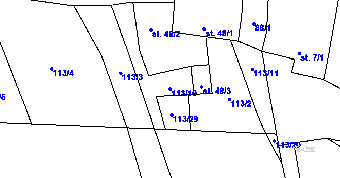 Parcela st. 113/10 v KÚ Láz, Katastrální mapa
