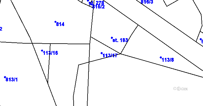 Parcela st. 113/17 v KÚ Láz, Katastrální mapa