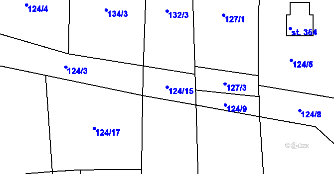 Parcela st. 124/15 v KÚ Láz, Katastrální mapa