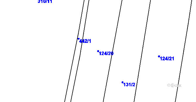 Parcela st. 124/20 v KÚ Láz, Katastrální mapa