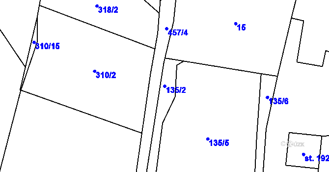 Parcela st. 135/2 v KÚ Láz, Katastrální mapa