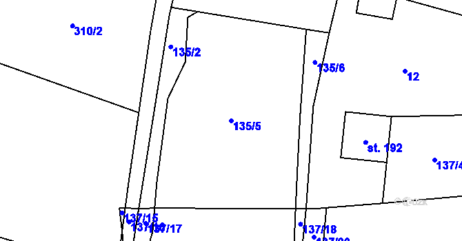 Parcela st. 135/5 v KÚ Láz, Katastrální mapa
