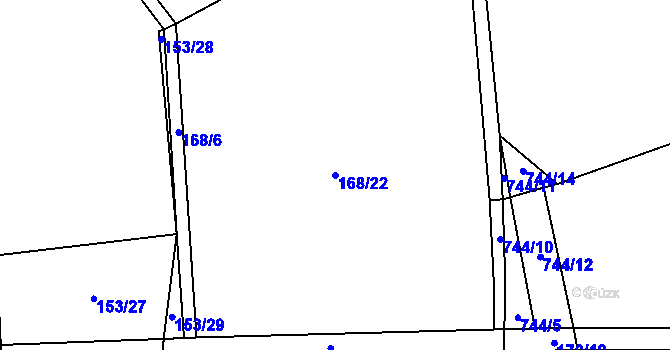 Parcela st. 168/22 v KÚ Láz, Katastrální mapa