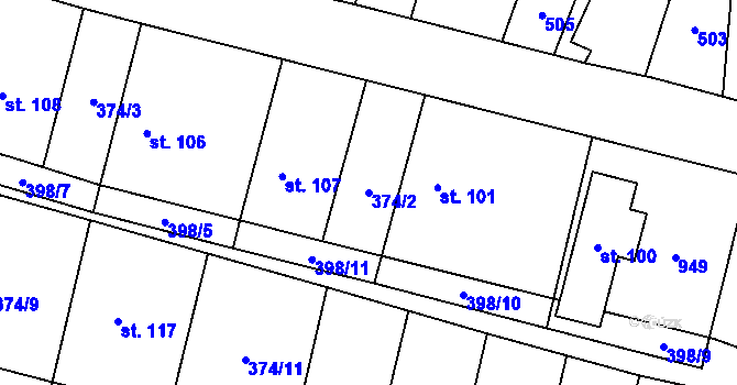 Parcela st. 374/2 v KÚ Láz, Katastrální mapa