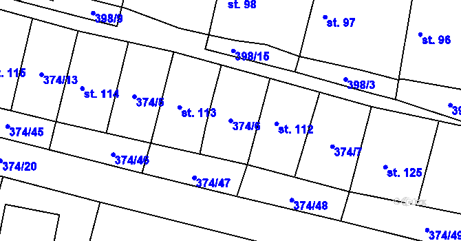Parcela st. 374/6 v KÚ Láz, Katastrální mapa