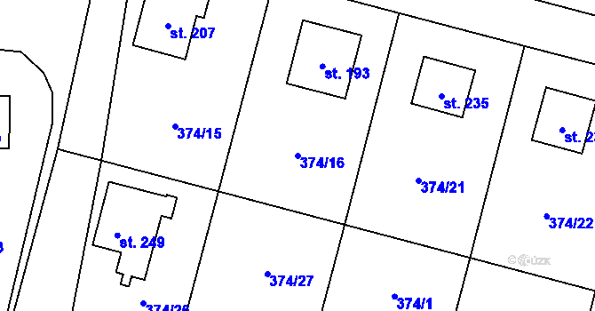 Parcela st. 374/16 v KÚ Láz, Katastrální mapa