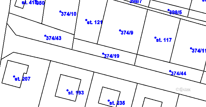 Parcela st. 374/19 v KÚ Láz, Katastrální mapa