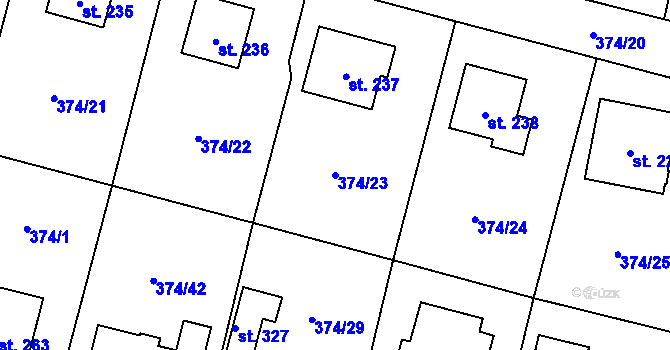 Parcela st. 374/23 v KÚ Láz, Katastrální mapa