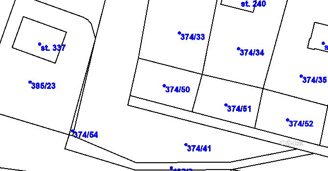 Parcela st. 374/50 v KÚ Láz, Katastrální mapa