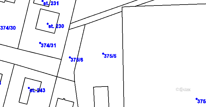 Parcela st. 375/5 v KÚ Láz, Katastrální mapa