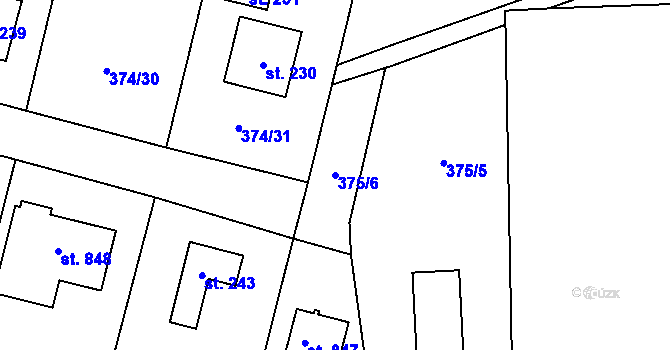 Parcela st. 375/6 v KÚ Láz, Katastrální mapa