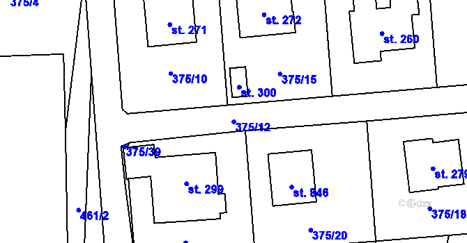 Parcela st. 375/12 v KÚ Láz, Katastrální mapa
