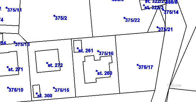 Parcela st. 375/16 v KÚ Láz, Katastrální mapa
