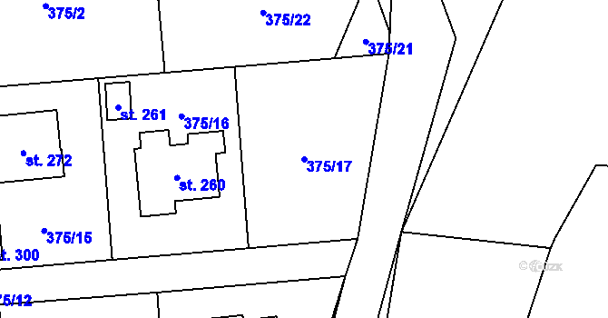 Parcela st. 375/17 v KÚ Láz, Katastrální mapa