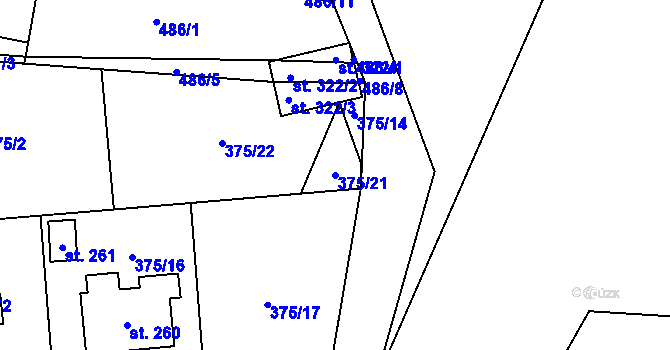 Parcela st. 375/21 v KÚ Láz, Katastrální mapa