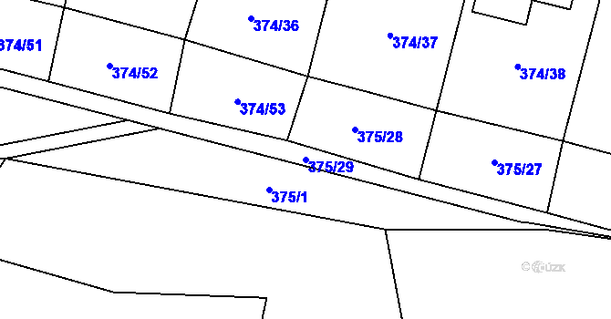 Parcela st. 375/29 v KÚ Láz, Katastrální mapa