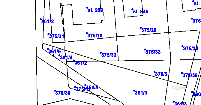 Parcela st. 375/32 v KÚ Láz, Katastrální mapa