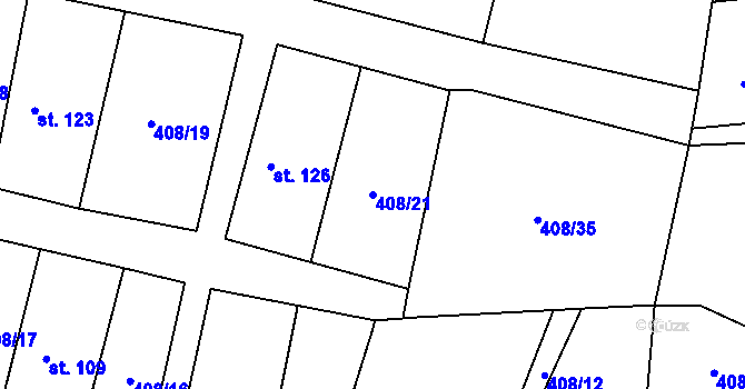 Parcela st. 408/21 v KÚ Láz, Katastrální mapa