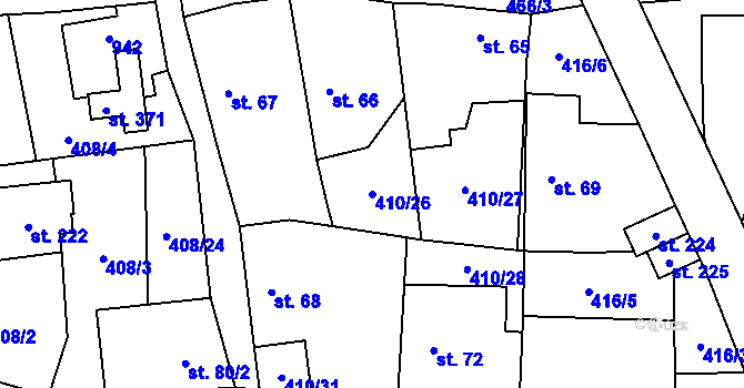 Parcela st. 410/26 v KÚ Láz, Katastrální mapa