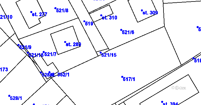 Parcela st. 521/15 v KÚ Láz, Katastrální mapa