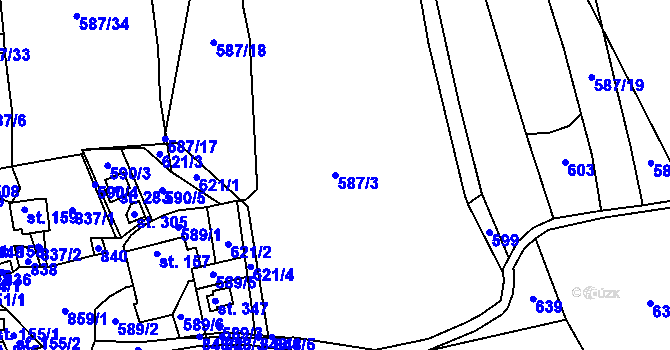 Parcela st. 587/3 v KÚ Láz, Katastrální mapa