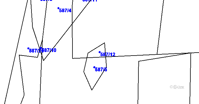 Parcela st. 587/12 v KÚ Láz, Katastrální mapa