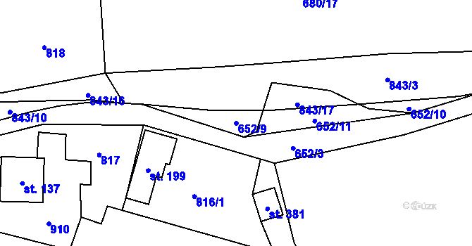 Parcela st. 652/9 v KÚ Láz, Katastrální mapa