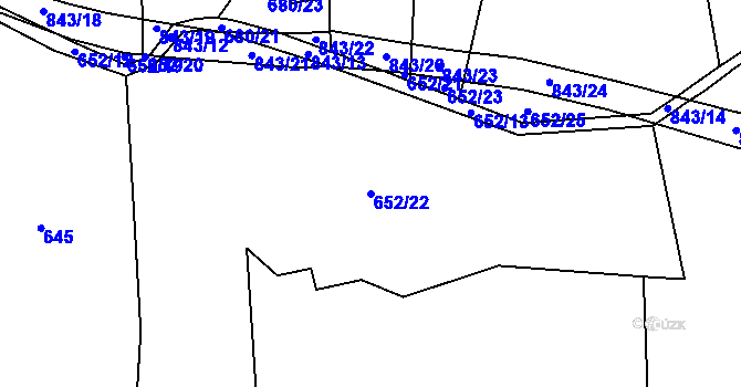 Parcela st. 652/22 v KÚ Láz, Katastrální mapa