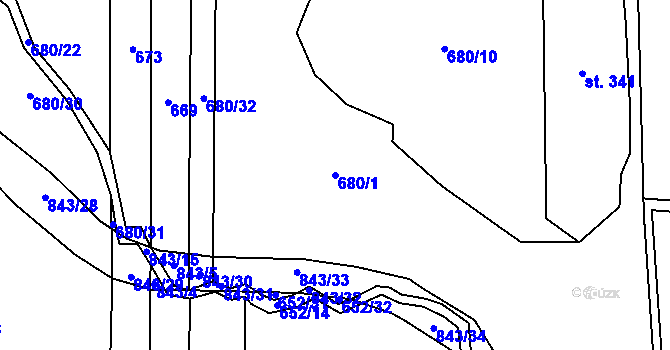 Parcela st. 680/1 v KÚ Láz, Katastrální mapa
