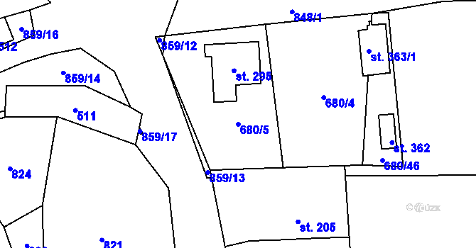 Parcela st. 680/5 v KÚ Láz, Katastrální mapa