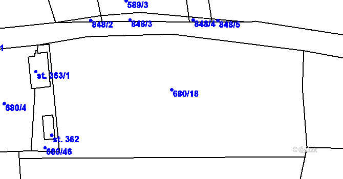 Parcela st. 680/18 v KÚ Láz, Katastrální mapa