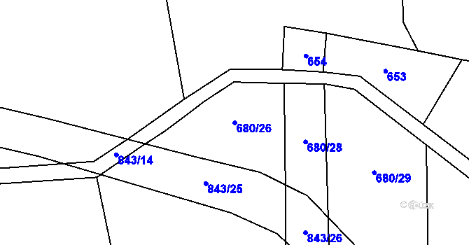 Parcela st. 680/26 v KÚ Láz, Katastrální mapa