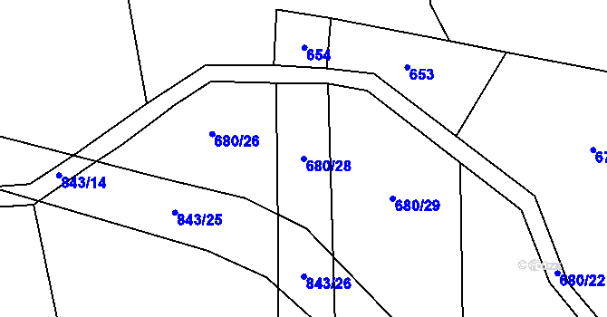 Parcela st. 680/28 v KÚ Láz, Katastrální mapa