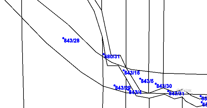 Parcela st. 680/31 v KÚ Láz, Katastrální mapa