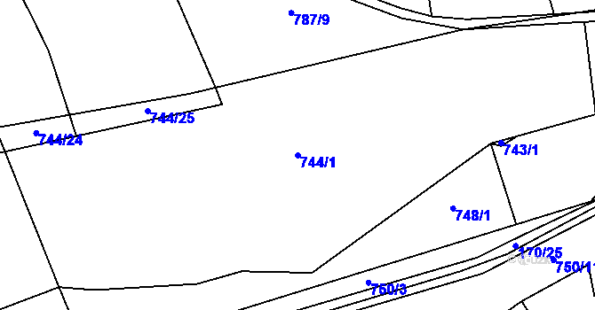 Parcela st. 744/1 v KÚ Láz, Katastrální mapa