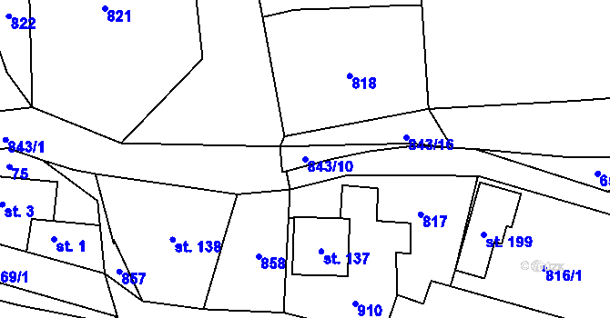 Parcela st. 843/10 v KÚ Láz, Katastrální mapa