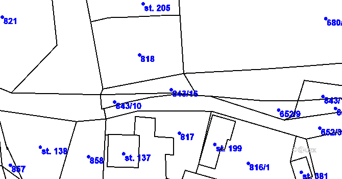 Parcela st. 843/16 v KÚ Láz, Katastrální mapa