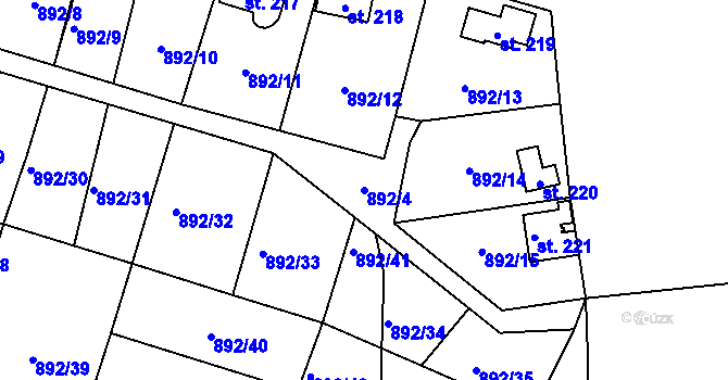 Parcela st. 892/4 v KÚ Láz, Katastrální mapa
