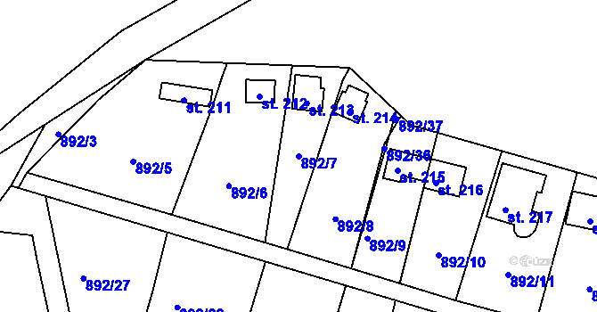 Parcela st. 892/7 v KÚ Láz, Katastrální mapa