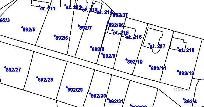 Parcela st. 892/9 v KÚ Láz, Katastrální mapa