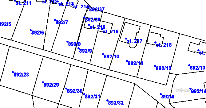 Parcela st. 892/10 v KÚ Láz, Katastrální mapa