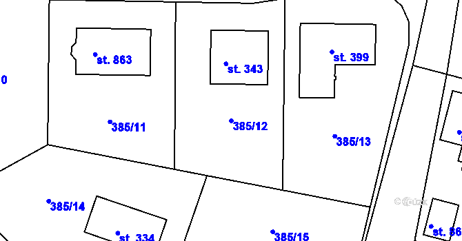 Parcela st. 385/12 v KÚ Láz, Katastrální mapa