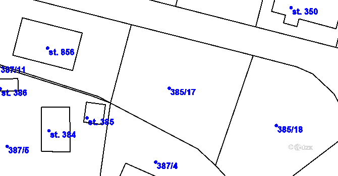 Parcela st. 385/17 v KÚ Láz, Katastrální mapa