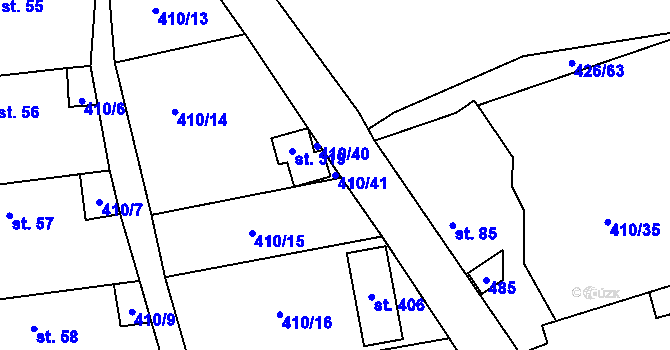 Parcela st. 410/41 v KÚ Láz, Katastrální mapa