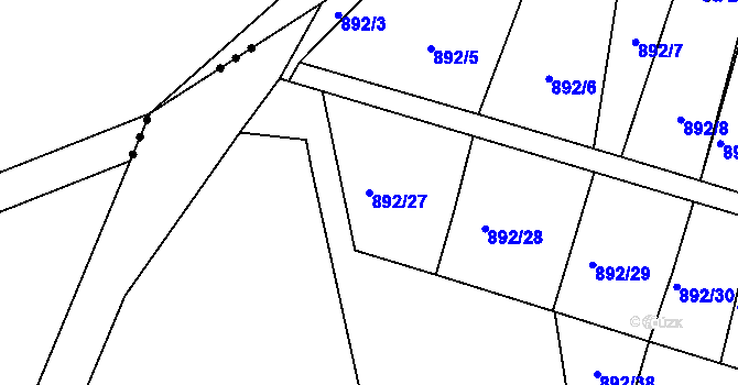 Parcela st. 892/27 v KÚ Láz, Katastrální mapa