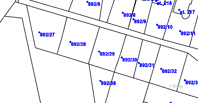 Parcela st. 892/29 v KÚ Láz, Katastrální mapa