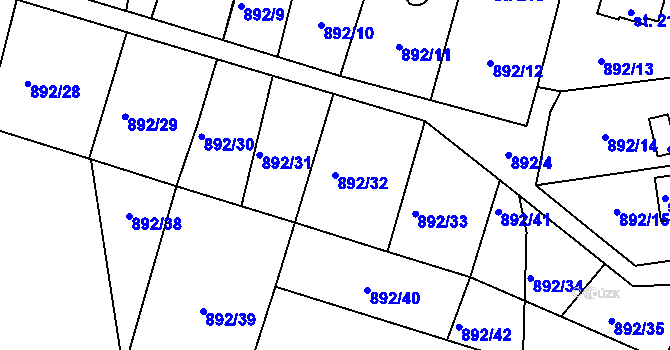 Parcela st. 892/32 v KÚ Láz, Katastrální mapa