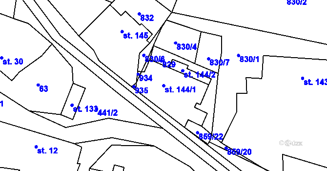Parcela st. 144/1 v KÚ Láz, Katastrální mapa