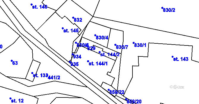 Parcela st. 144/2 v KÚ Láz, Katastrální mapa